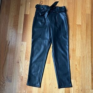 Faux Leather Black Paper Bag Pants